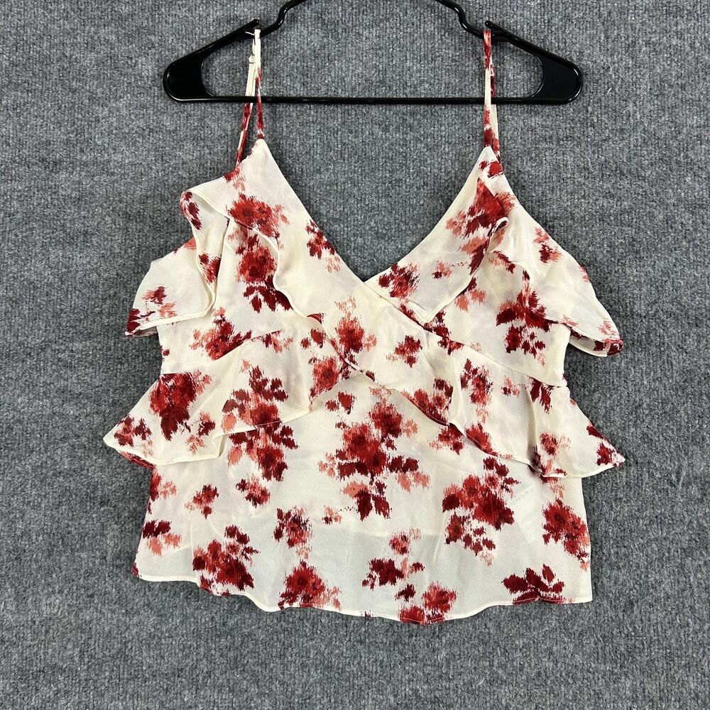 Reformation Top Large Floral Print V Neck Crop Ruffle Cami Multi Casual Romantic